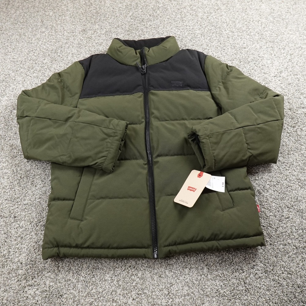 NEW Levis Jacket Mens M Green Quilted Puffer Coat Zip Insulated Windbreaker